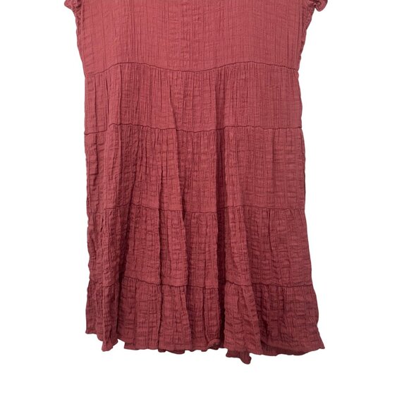 Knox Rose Women SZ M Ruffle Short Sleeve Tiered Mini Dress Rust Pink Rayon Blend - Picture 12 of 12